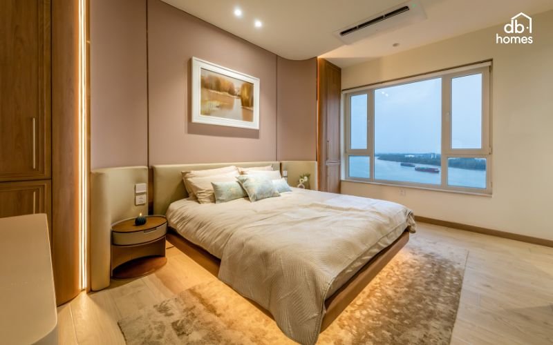Phòng ngủ tại căn hộ Diamond Island mang đến cảm giác bình yên với ánh sáng tự nhiên