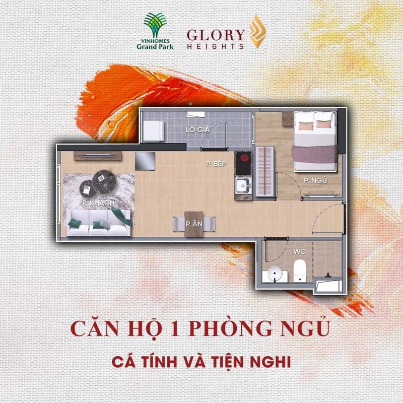 Căn hộ Glory Heights 1 phòng ngủ
