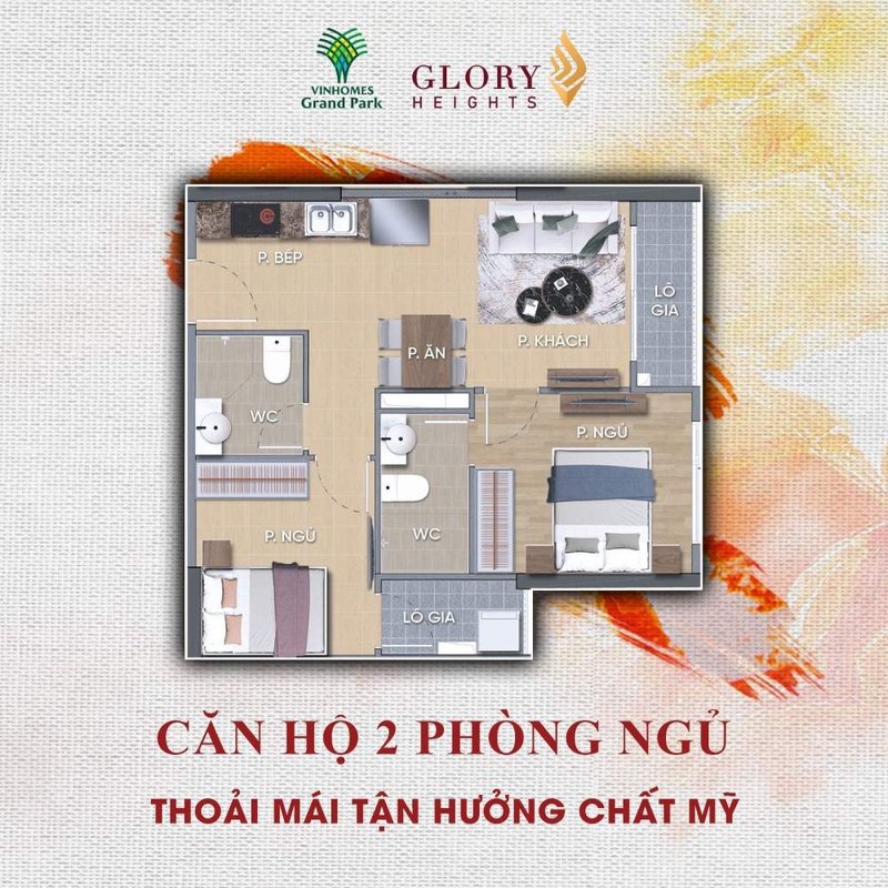 Căn hộ Glory Heights 2 phòng ngủ