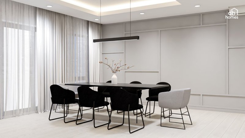 Phòng ăn tối giản với bàn ăn nhỏ gọn và ghế có thiết kế đơn giản kết hợp cùng ánh sáng tự nhiên tạo nên không gian thoáng đãng