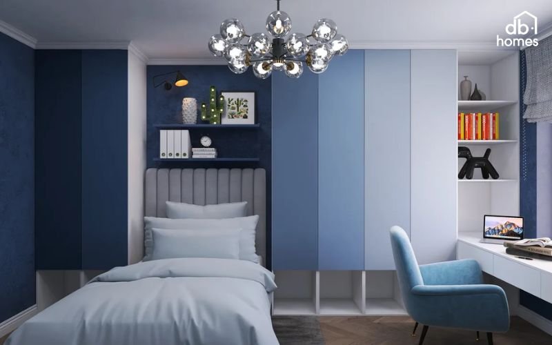 Lựa chọn nội thất và phụ kiện phù hợp giúp hoàn thiện không gian phòng ngủ màu xanh nước biển