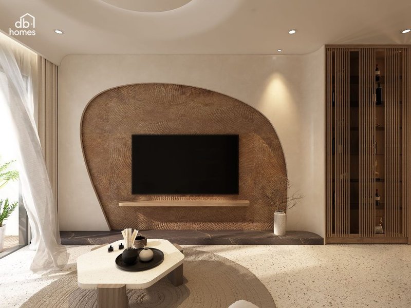 Sự hài hoà trong việc sử dụng bảng màu mang sắc thái nhẹ nhàng đã tạo cảm giác thoải mái và thư giãn cho phòng khách.