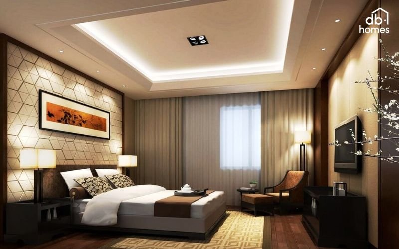 Kết hợp ánh sáng tự nhiên và nhân tạo giúp tạo không gian thư giãn và ấm cúng cho phòng ngủ