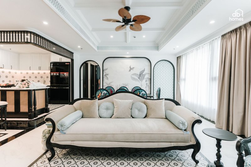 Thiết kế nội thất chung cư tại TPHCM phong cách Indochine với nội thất gỗ tự nhiên, hoa văn Đông Dương và không gian trang nhã