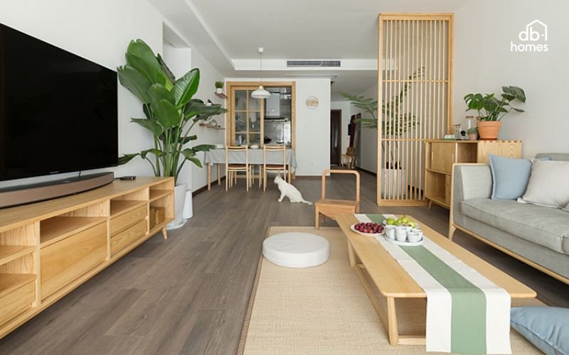 Màu trung tính hài hòa với điểm nhấn xanh, cùng nội thất đa năng giúp tối ưu không gian và tiện nghi.