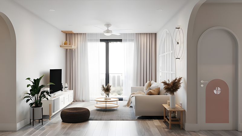 Phong cách Bắc Âu tận dụng cửa sổ lớn, rèm mỏng và bố cục mở giúp ánh sáng tràn ngập căn phòng