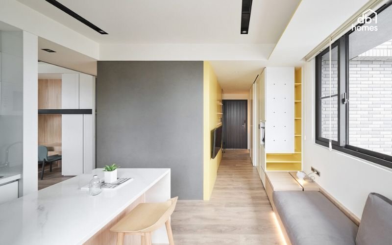 Thiết kế nội thất tiết kiệm không gian với gam màu đơn sắc