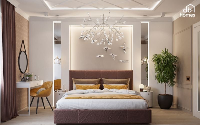 Thiết kế nội thất phòng ngủ master hiện đại hoàn hảo cần chú trọng phong thủy, chọn giường phù hợp và trang trí tinh tế, hài hòa