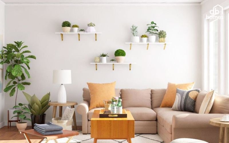 Trang trí cây xanh giúp phòng khách hài hòa, sinh động và thu hút tài lộc cho gia chủ