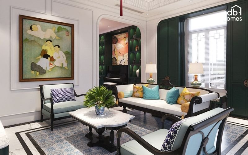 Cây xanh hoài cổ kết hợp chất liệu tự nhiên tạo nét ấm cúng cho phong cách Indochine