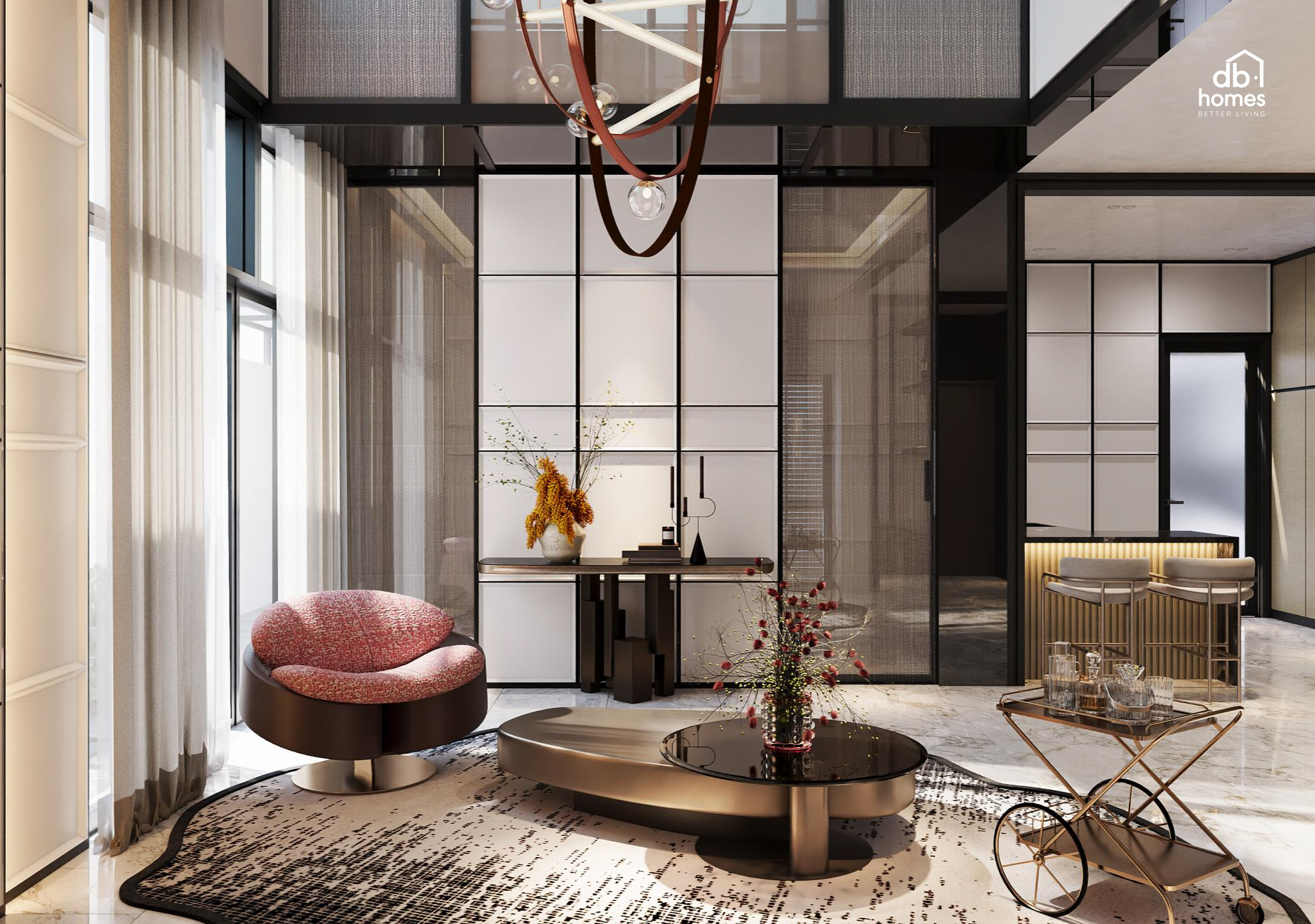 Không gian phòng khách mang biểu tượng cân bằng Equinox