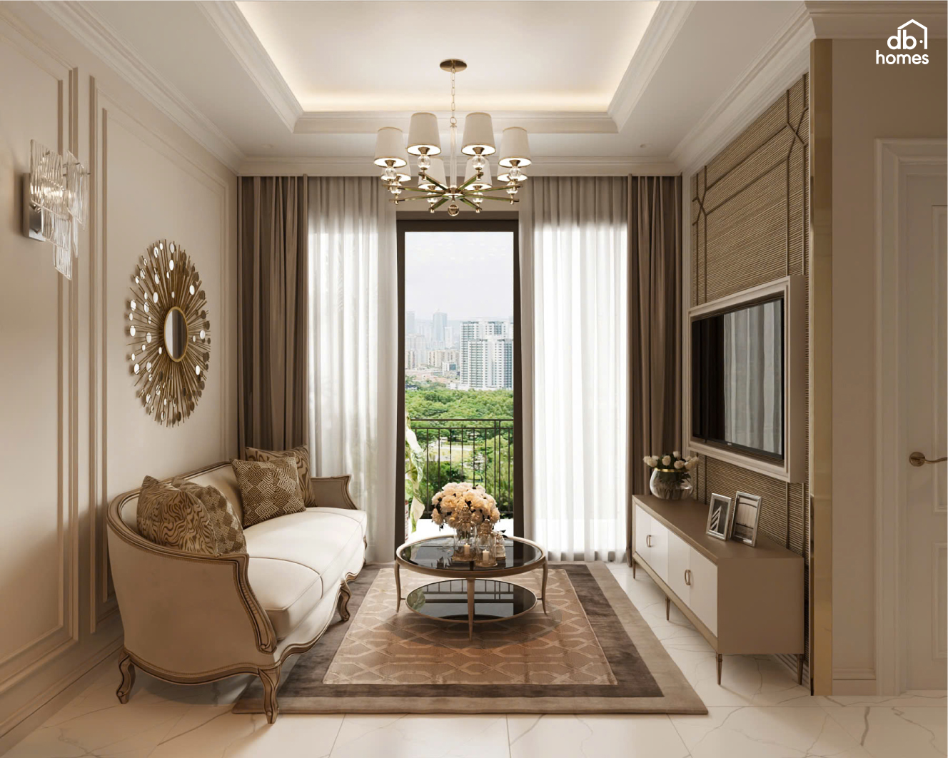 Thiết kế phòng khách căn hộ De La Sol theo phong cách Neo Classic