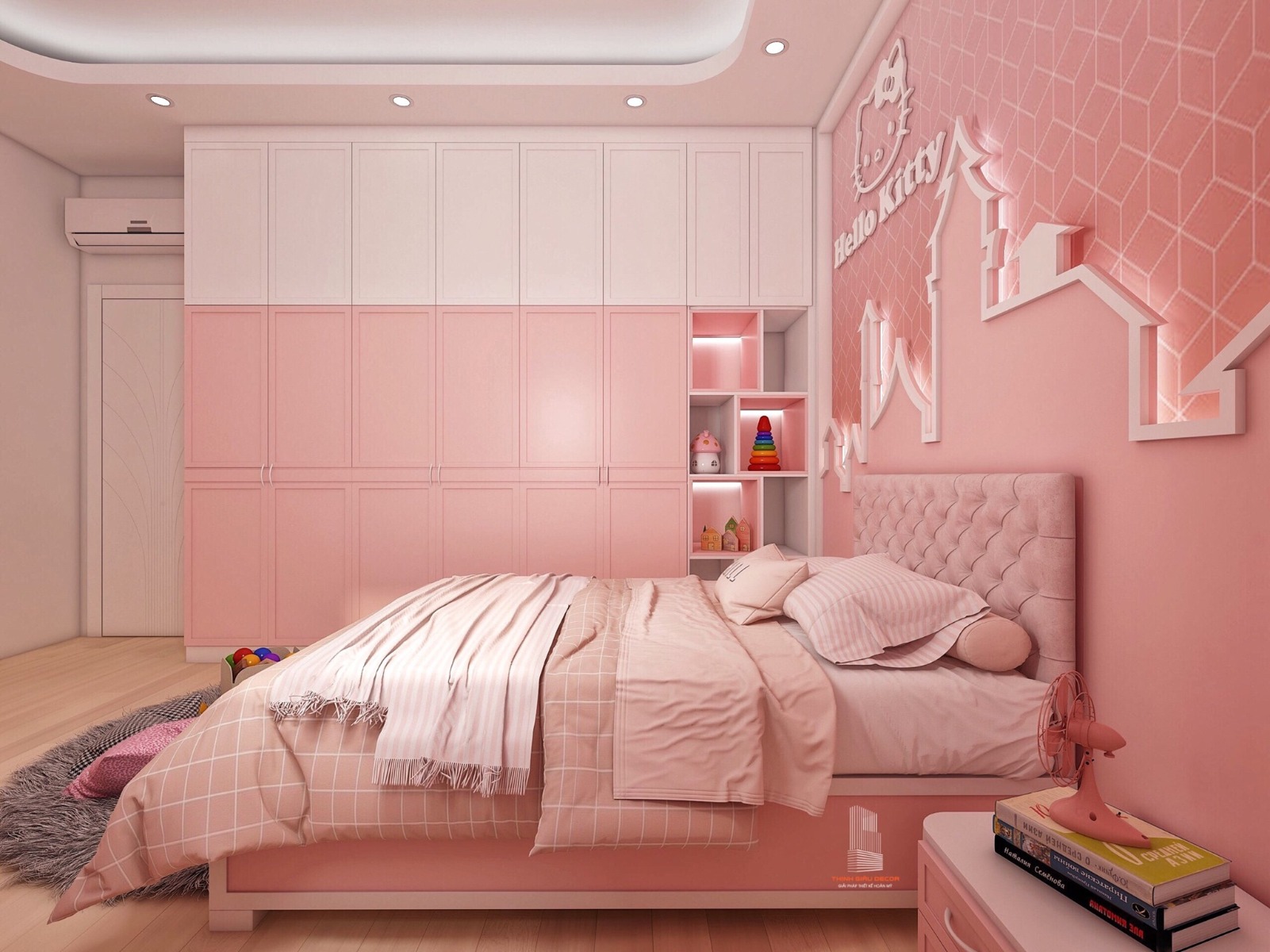 thiết kế phòng ngủ màu hồng